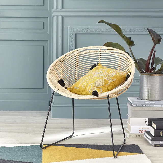 Berah Getah Bohema Chaise Rotin Métal Naturel