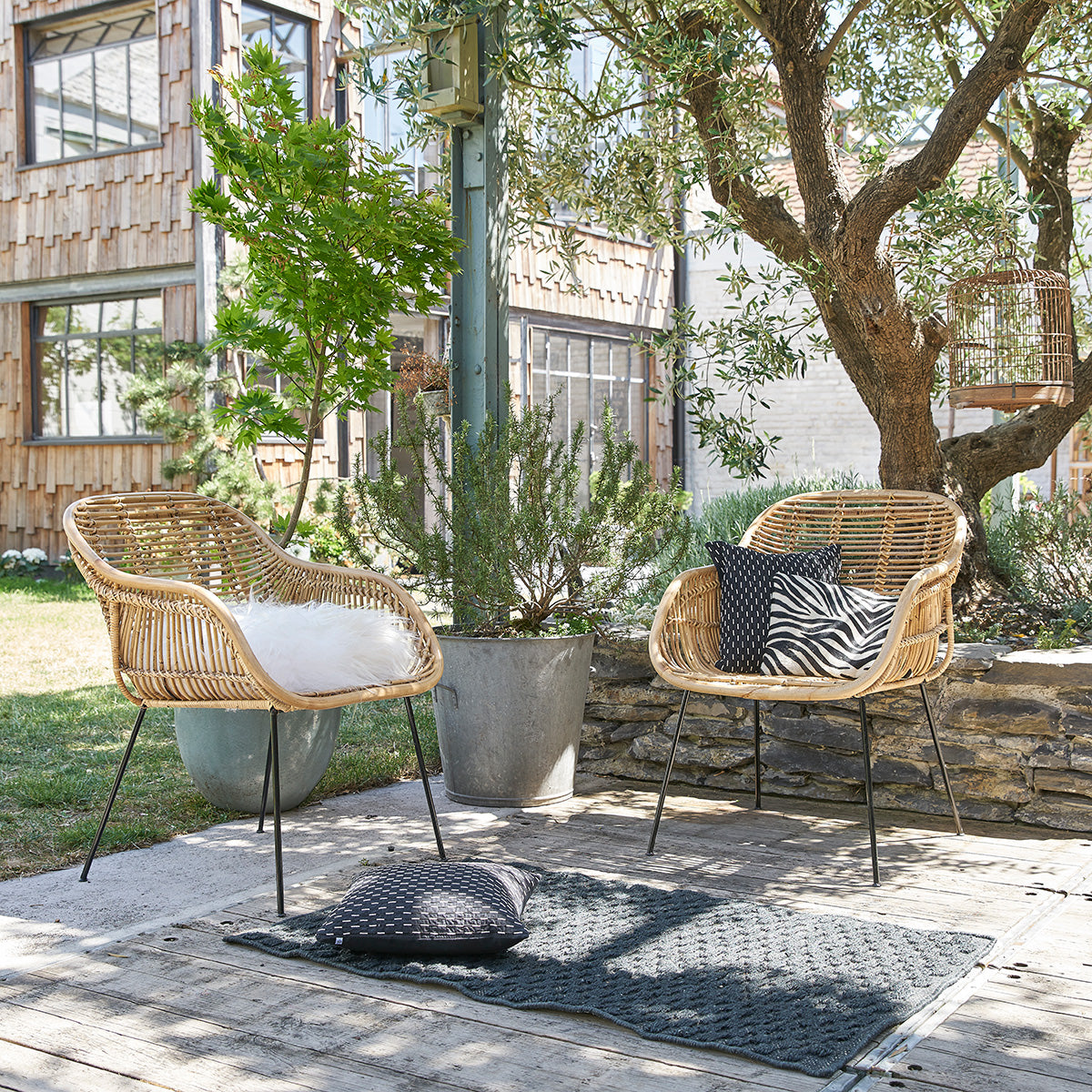 Berah Getah Bohema lot 2 fauteuils rotin métal naturel
