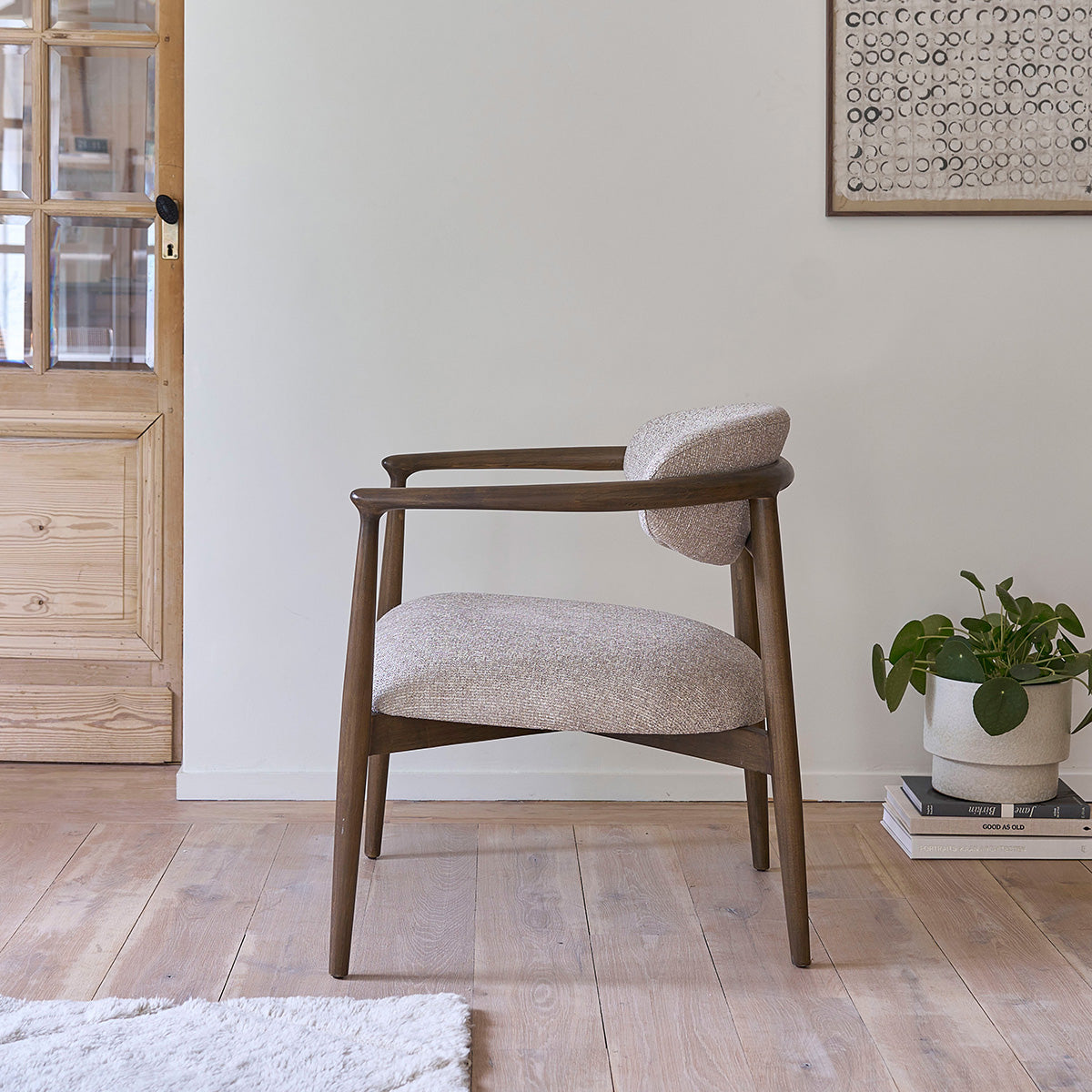 Berah Getah Côme fauteuil hêtre beige chiné tissu
