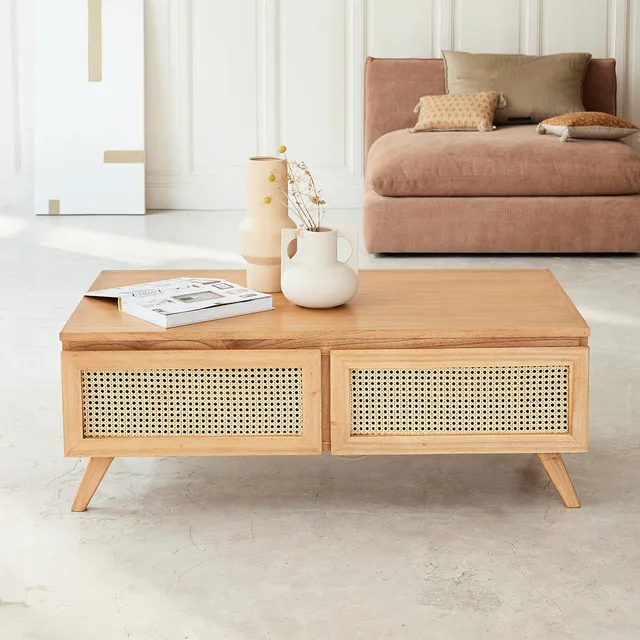 Berah Getah ISÉE table basse mindi cannage 110 4 tiroirs