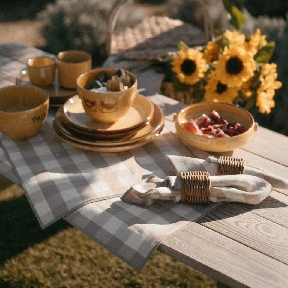 Andrea House Cocina y Mesa nappe lin beige vichy 200 cm