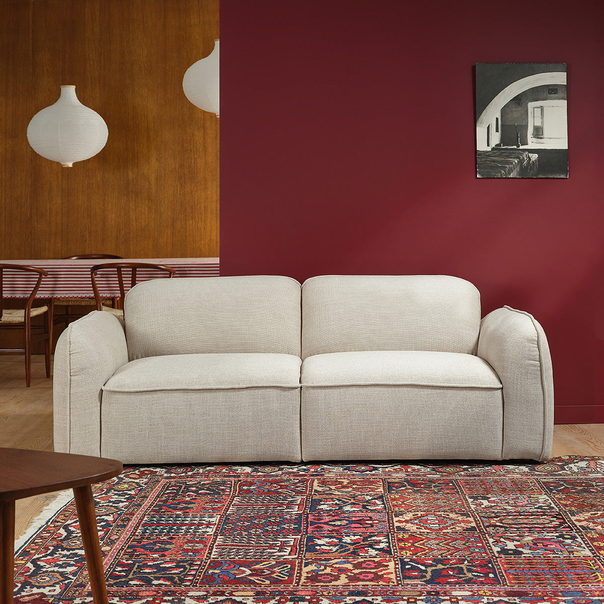 Berah Getah Hector canapé 3 places tissu beige chiné