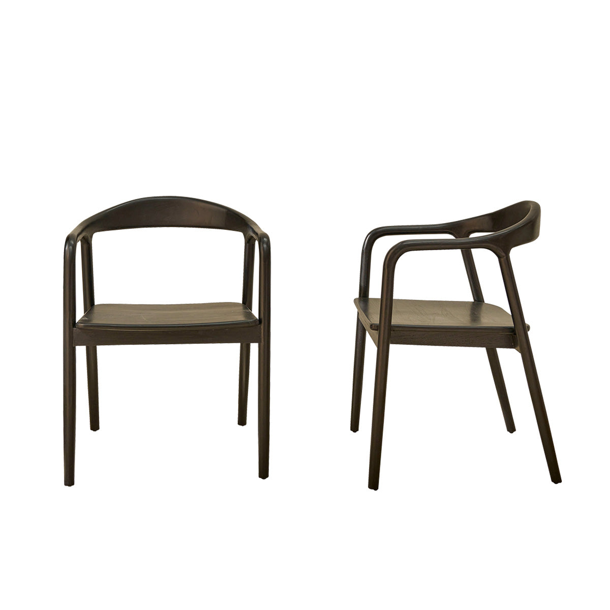 Berah Getah Ambre lot 2 chaises teck massif noires accoudoirs