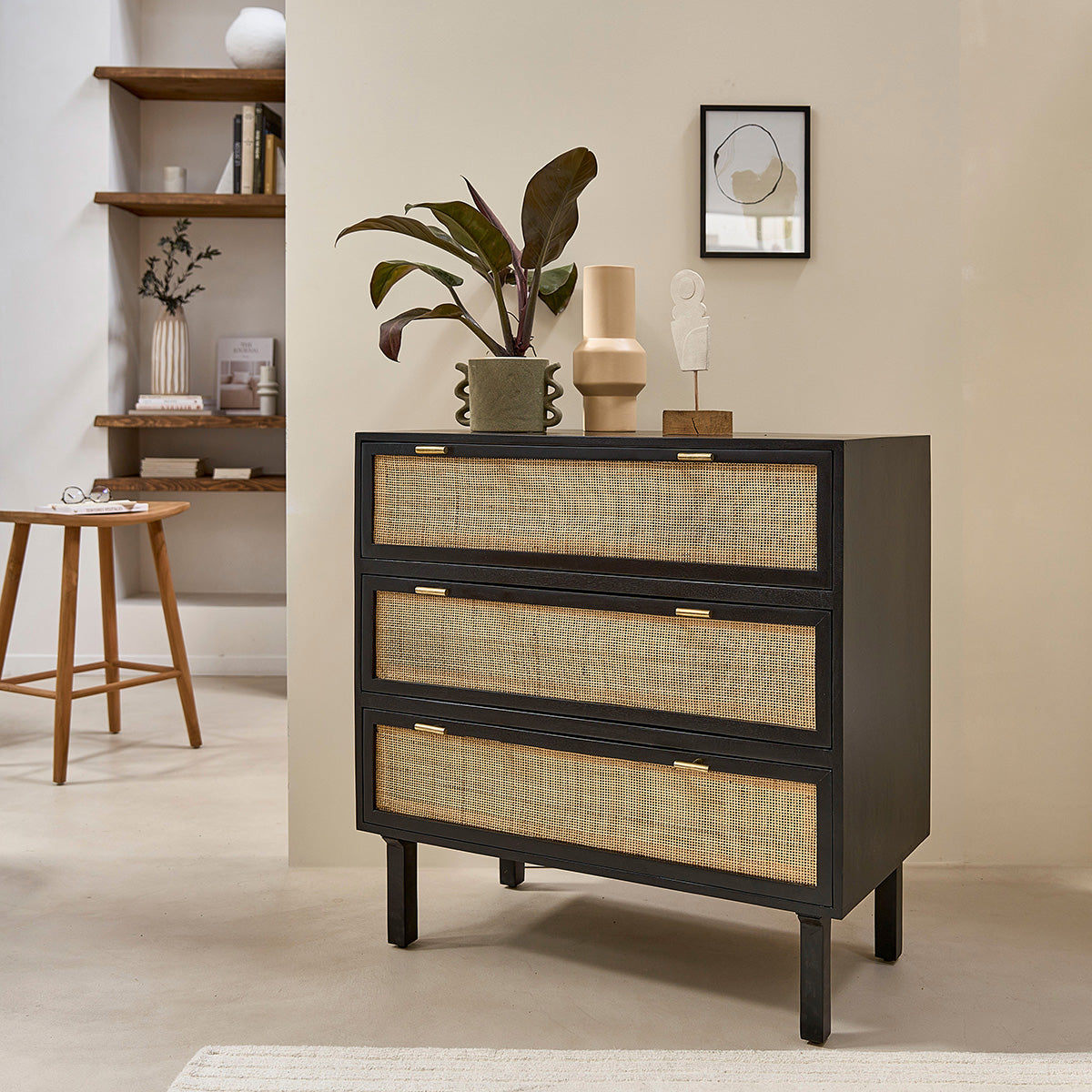 Berah Getah Blaise commode manguier cannage noir 90 cm