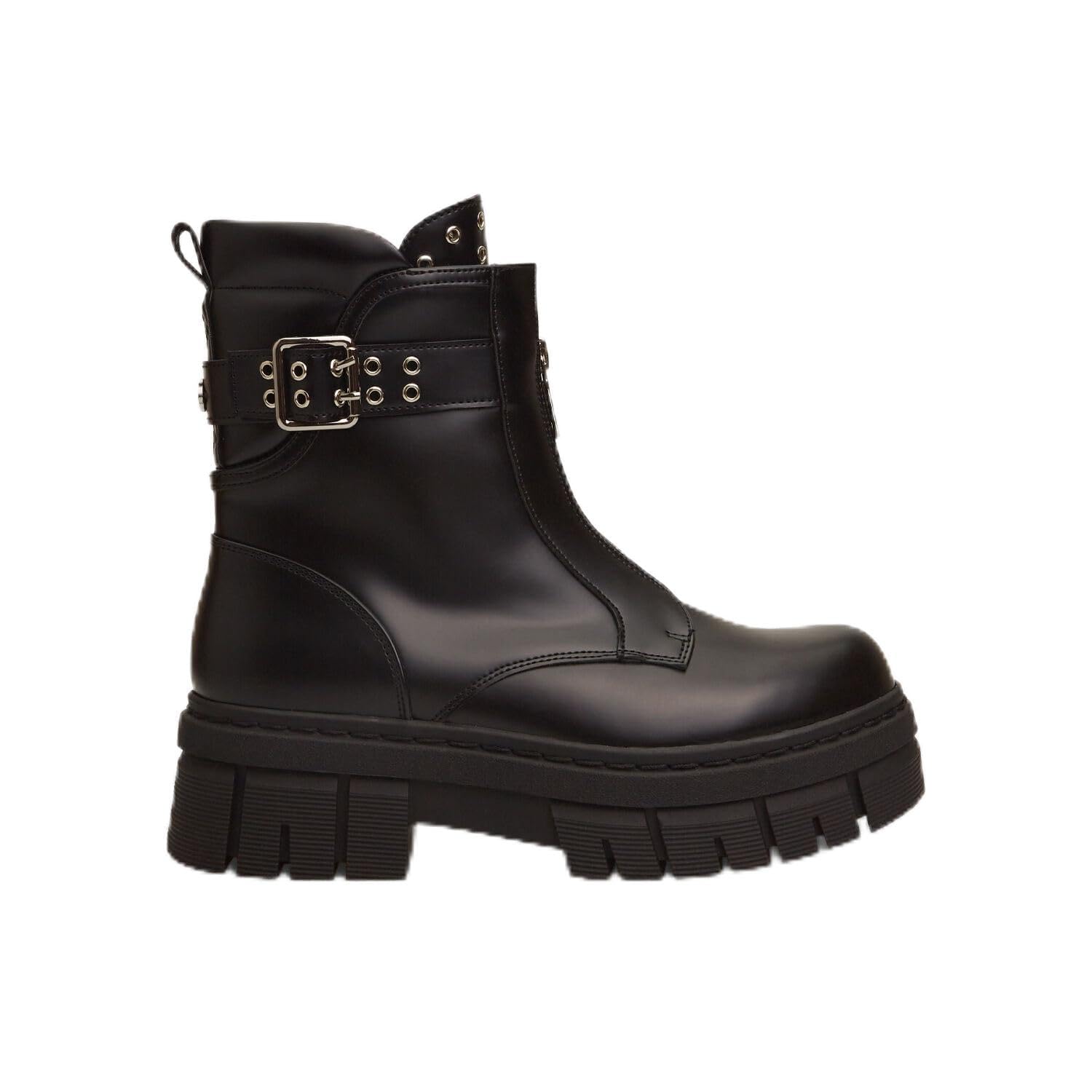Bata Bottines Bikers zip clous cuir noir femme