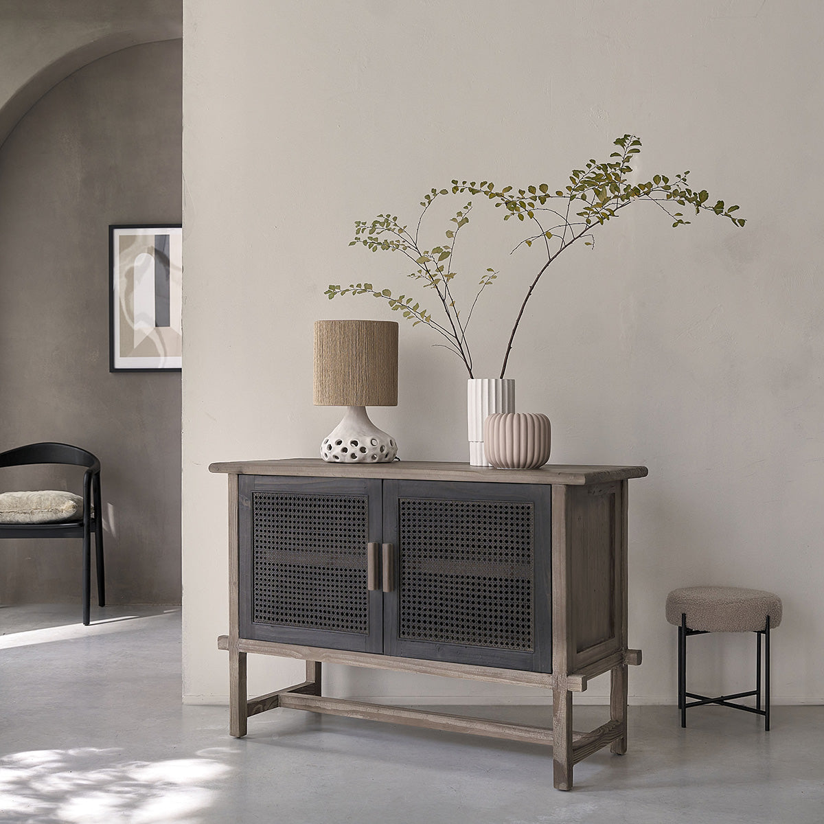 Berah Getah Junko buffet bois recyclé 120 cm cannage