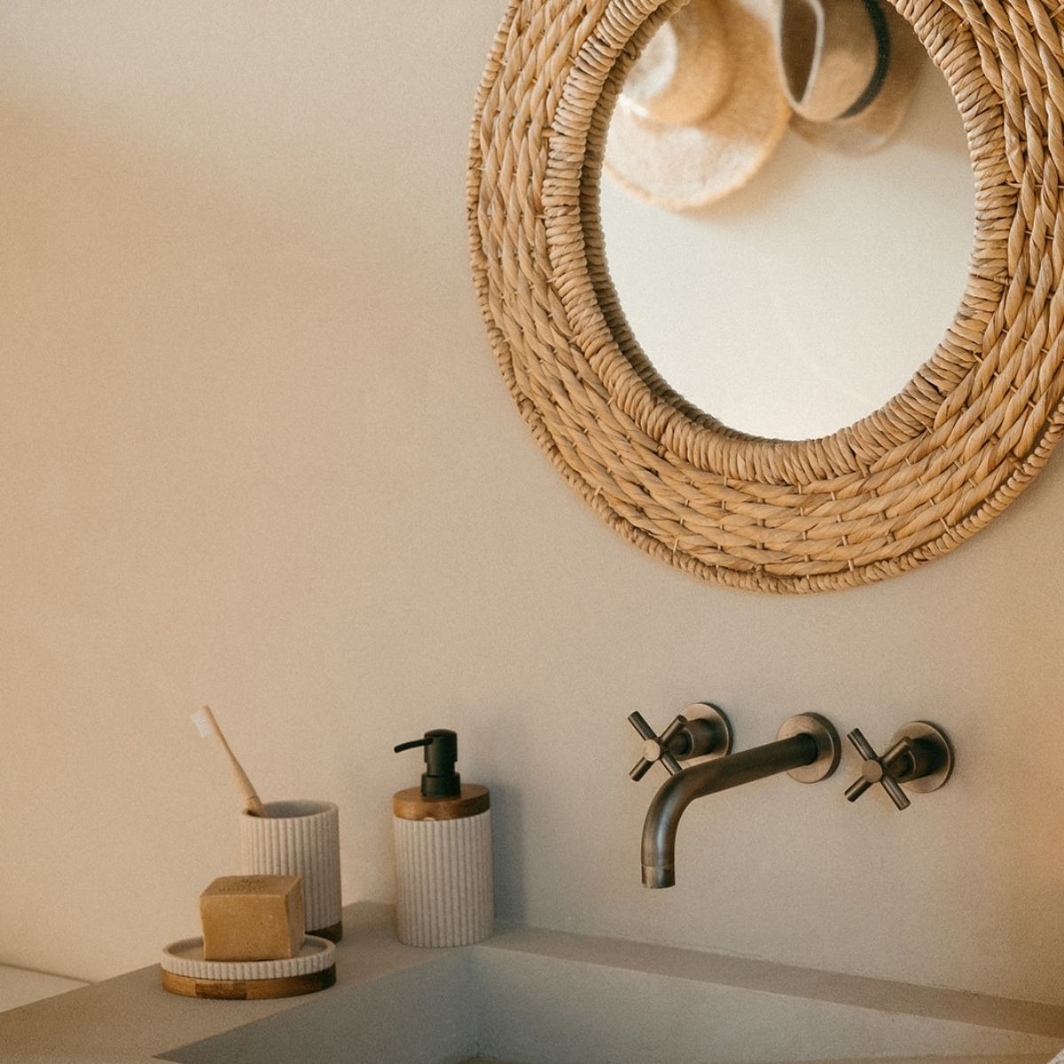 Andrea House Baño distributeur savon beige bois résine