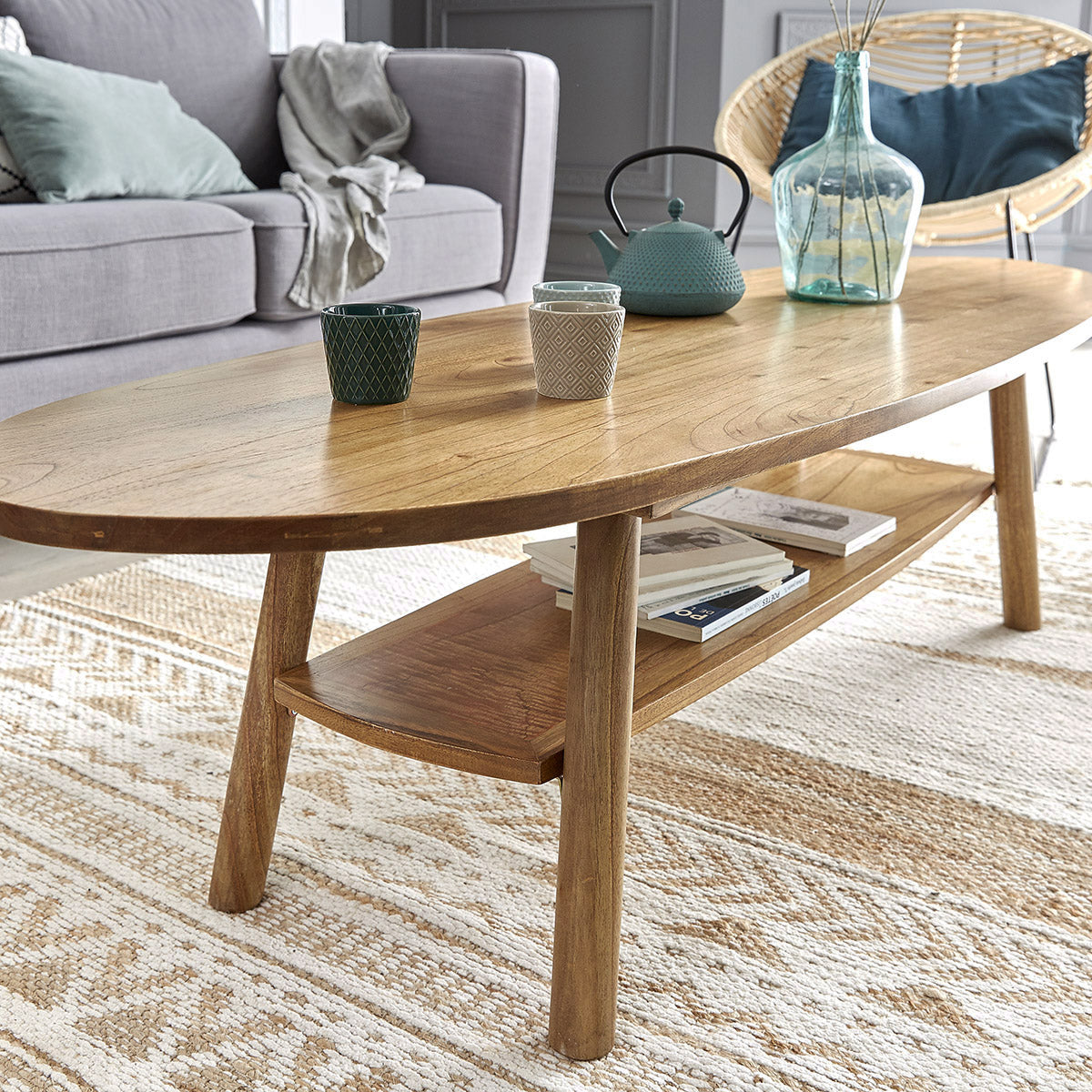 Berah Getah Tilo table basse mindi massif 160 cm nature
