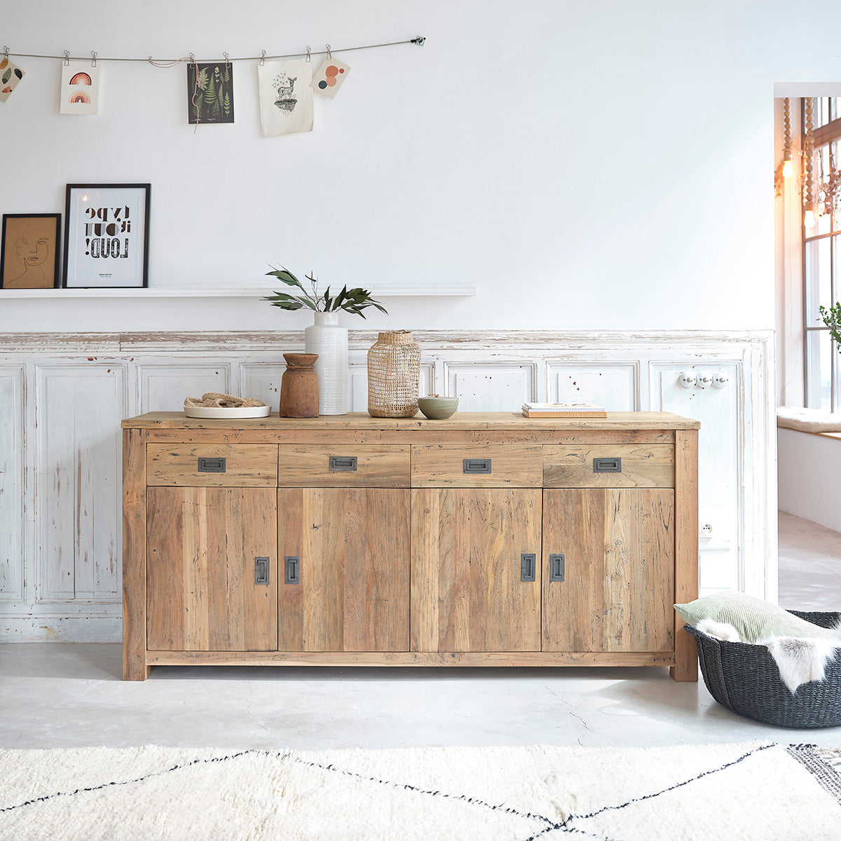Berah Getah Cargo buffet teck recyclé 200 cm 4 portes