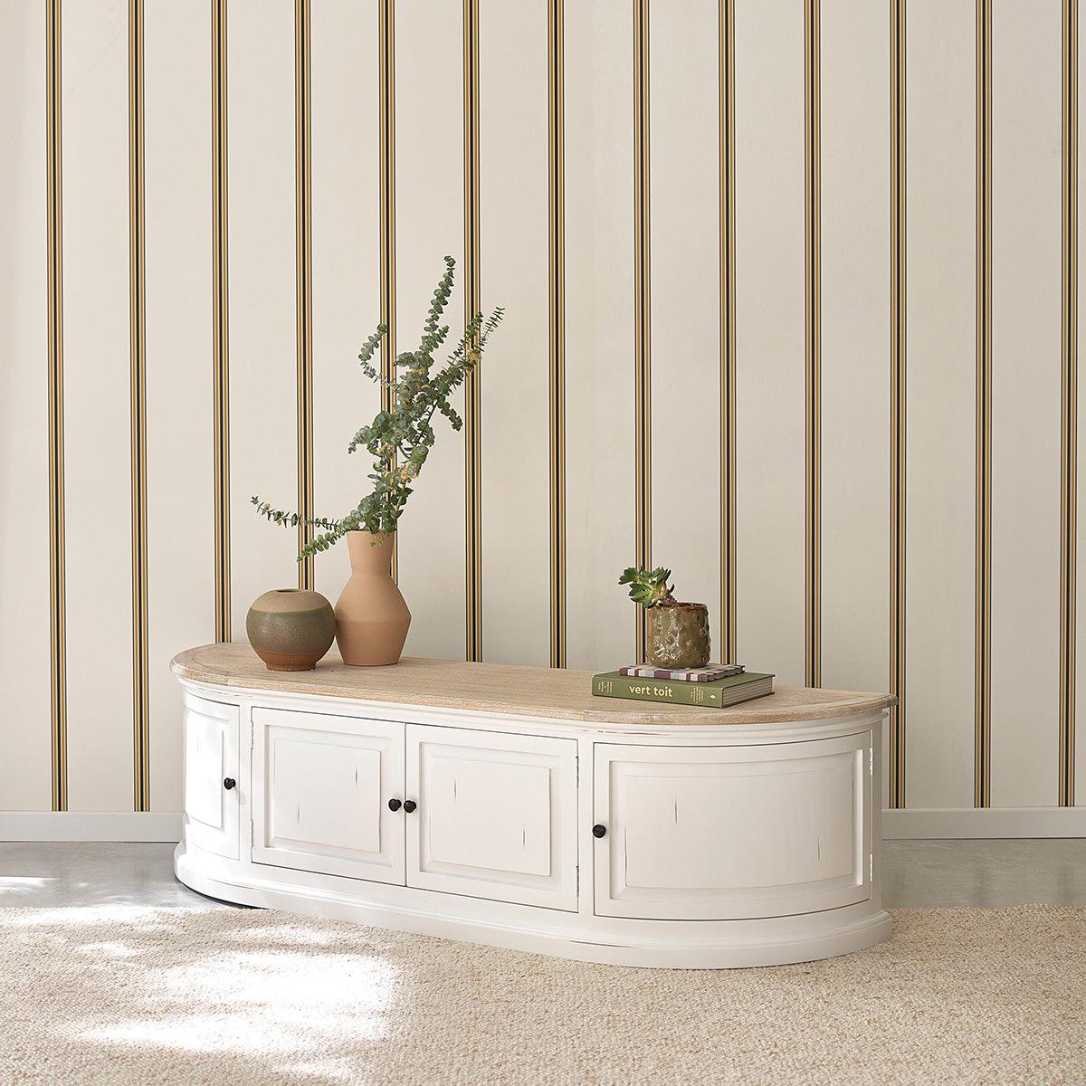 Berah Getah DEMEURE meuble TV bois 160 cm blanc 4 portes