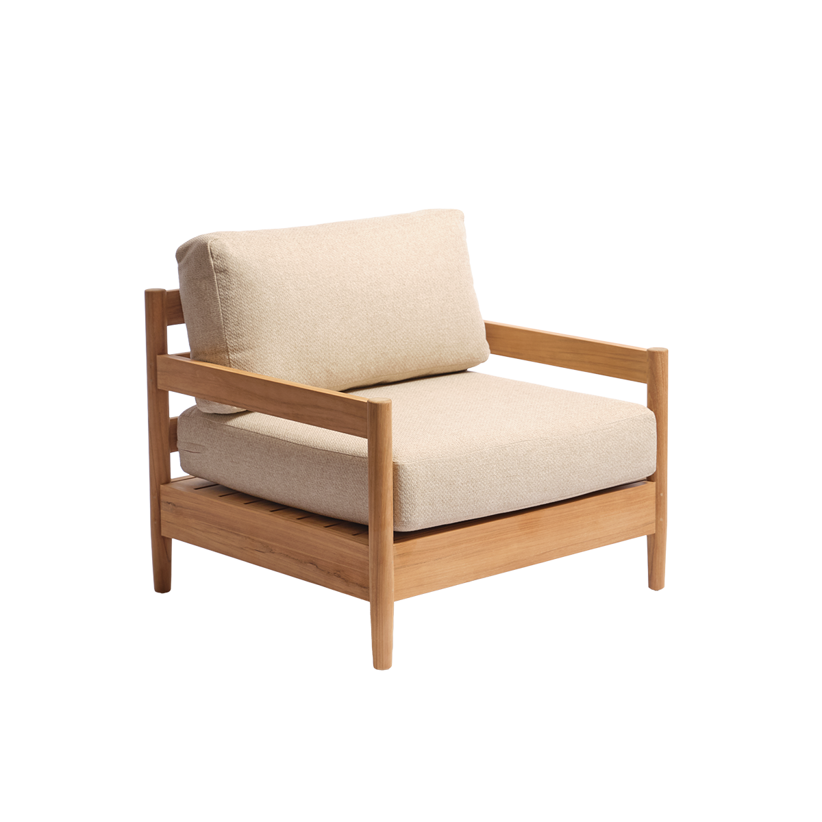 Berah Getah Calvi fauteuil jardin bas teck coussin beige 1 place