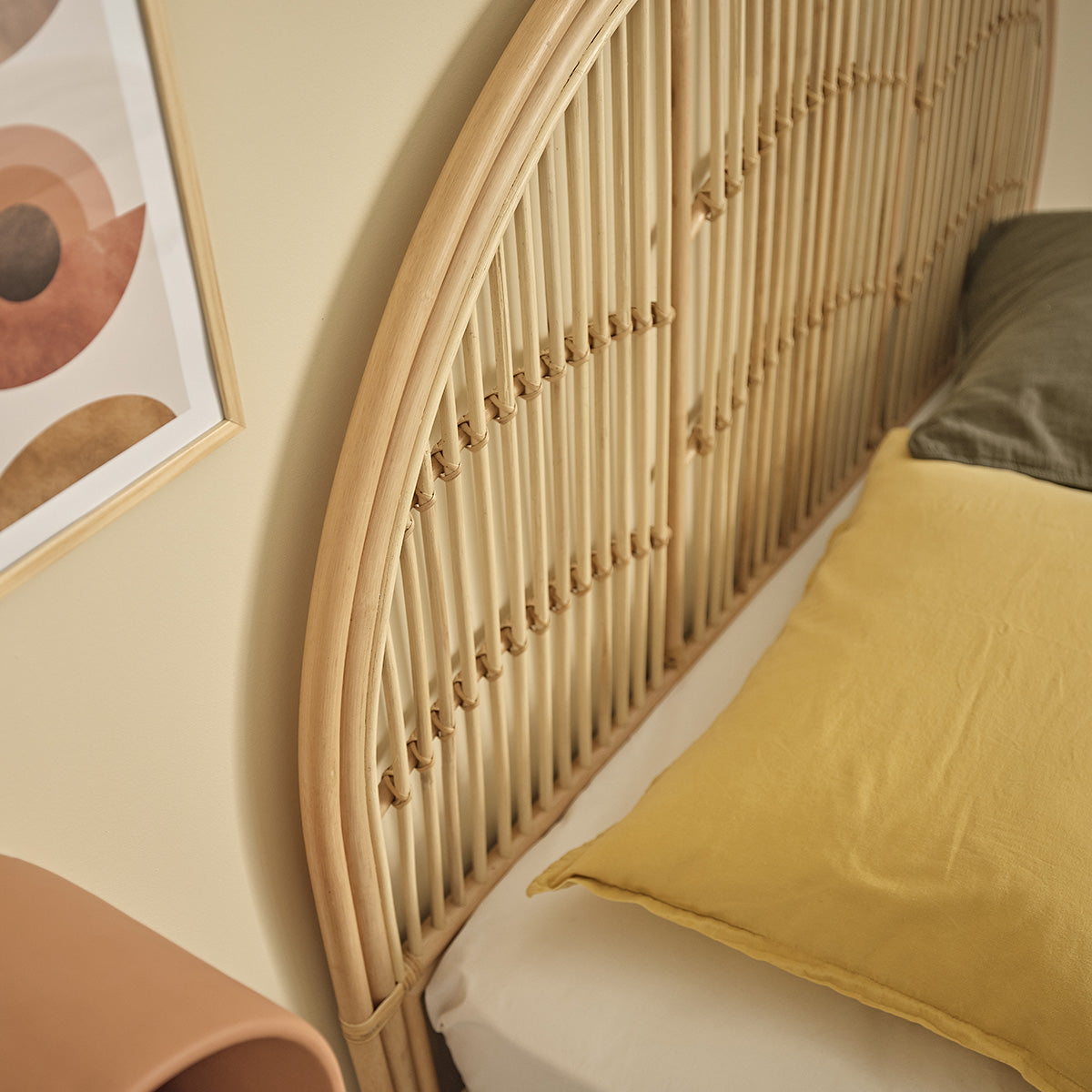 Berah Getah Boho tête de lit rotin 140 cm demi-lune