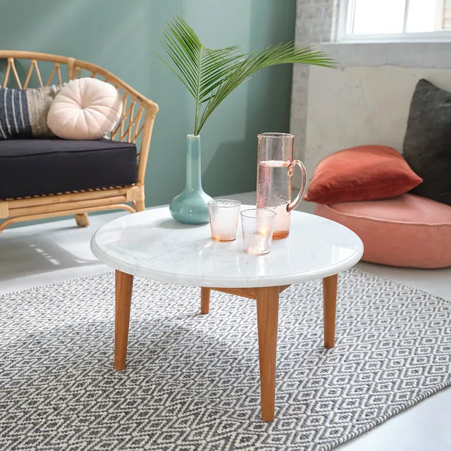 Berah Getah Salon table basse marbre et teck Ø 70 cm ronde