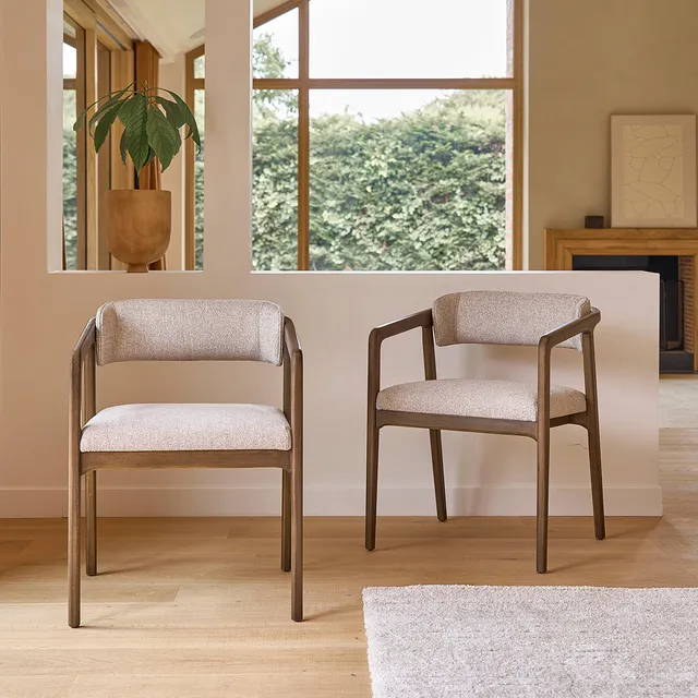 Berah Getah Éloi lot 2 chaises tissu beige hêtre massif