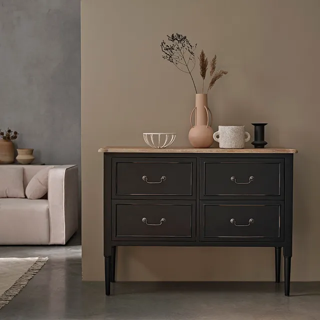 Berah Getah BASTIDE commode acajou 120 cm 4 tiroirs noire