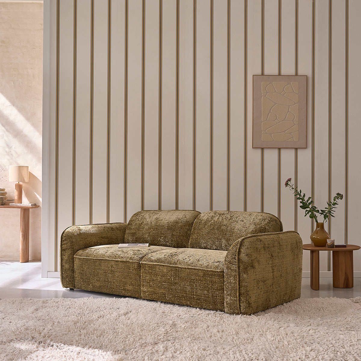 Berah Getah Salon canapé 3 places velours texturé vert