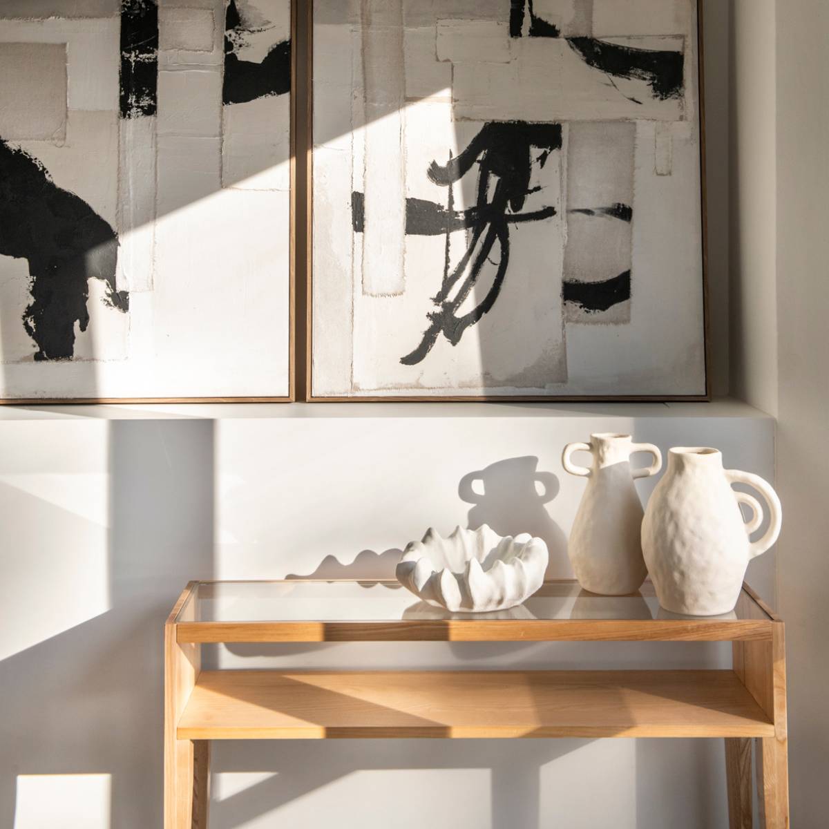 Andrea House 100 cm console frêne et verre