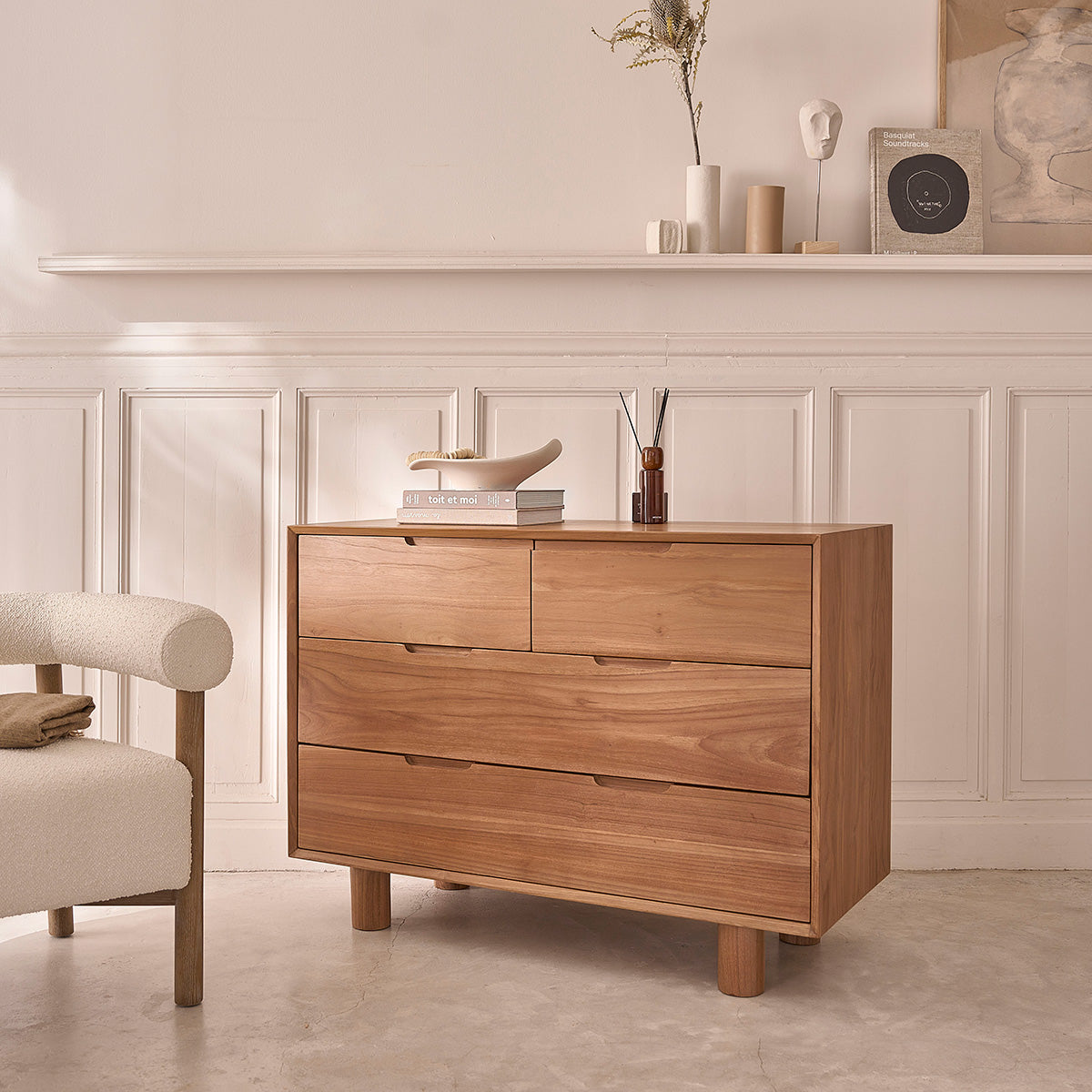 Berah Getah Gustave commode teck massif 110 cm 4 tiroirs