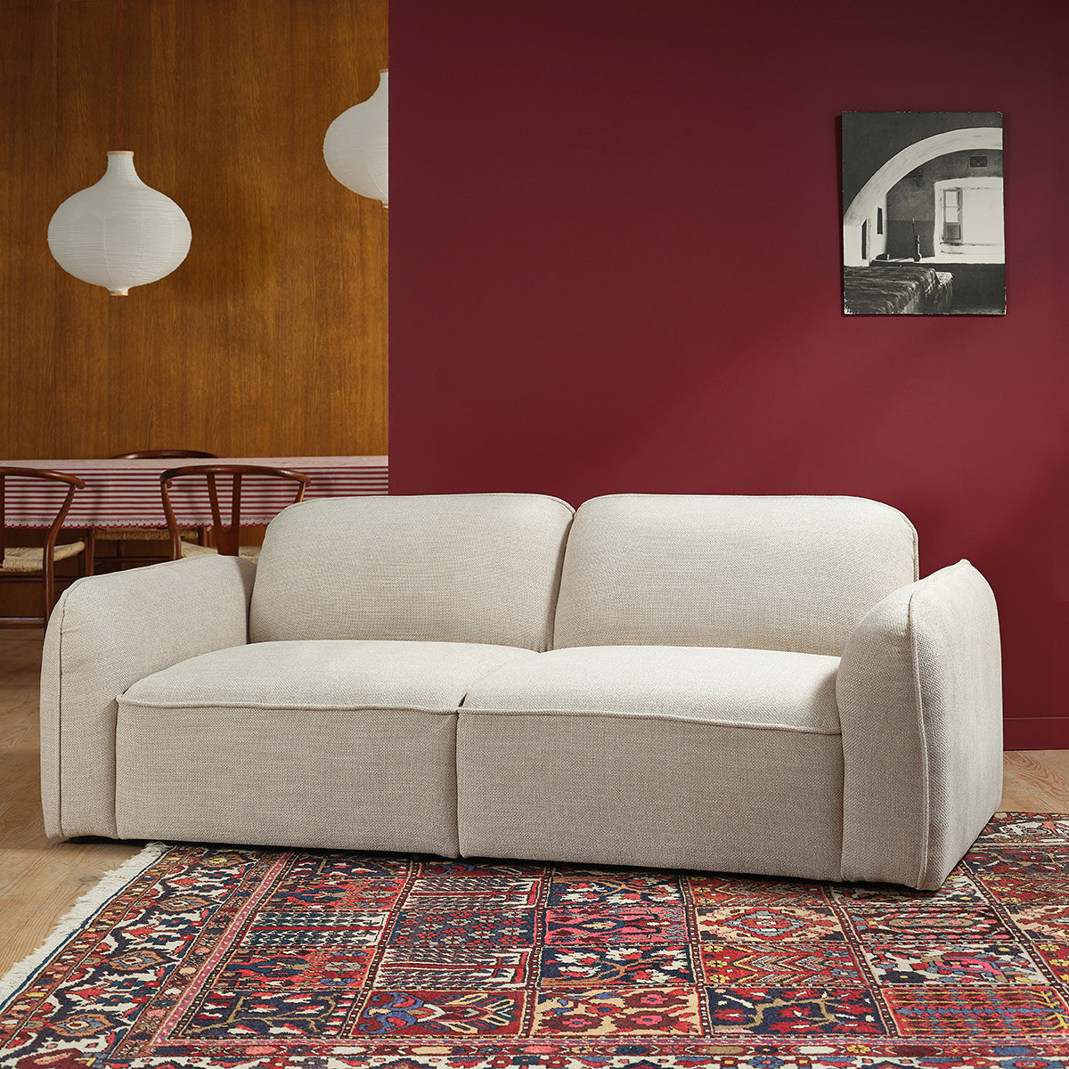 Berah Getah Hector canapé 3 places tissu beige chiné