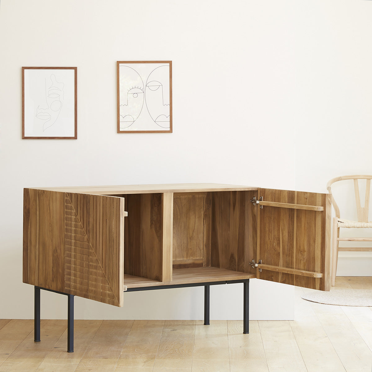 Berah Getah PORTLAND Buffet teck 120 cm rainuré