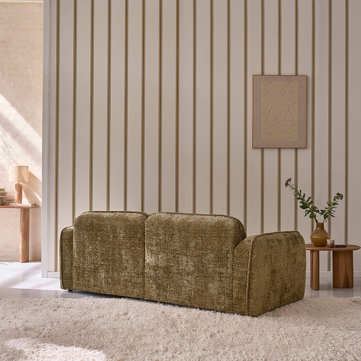 Berah Getah Salon canapé 3 places velours texturé vert