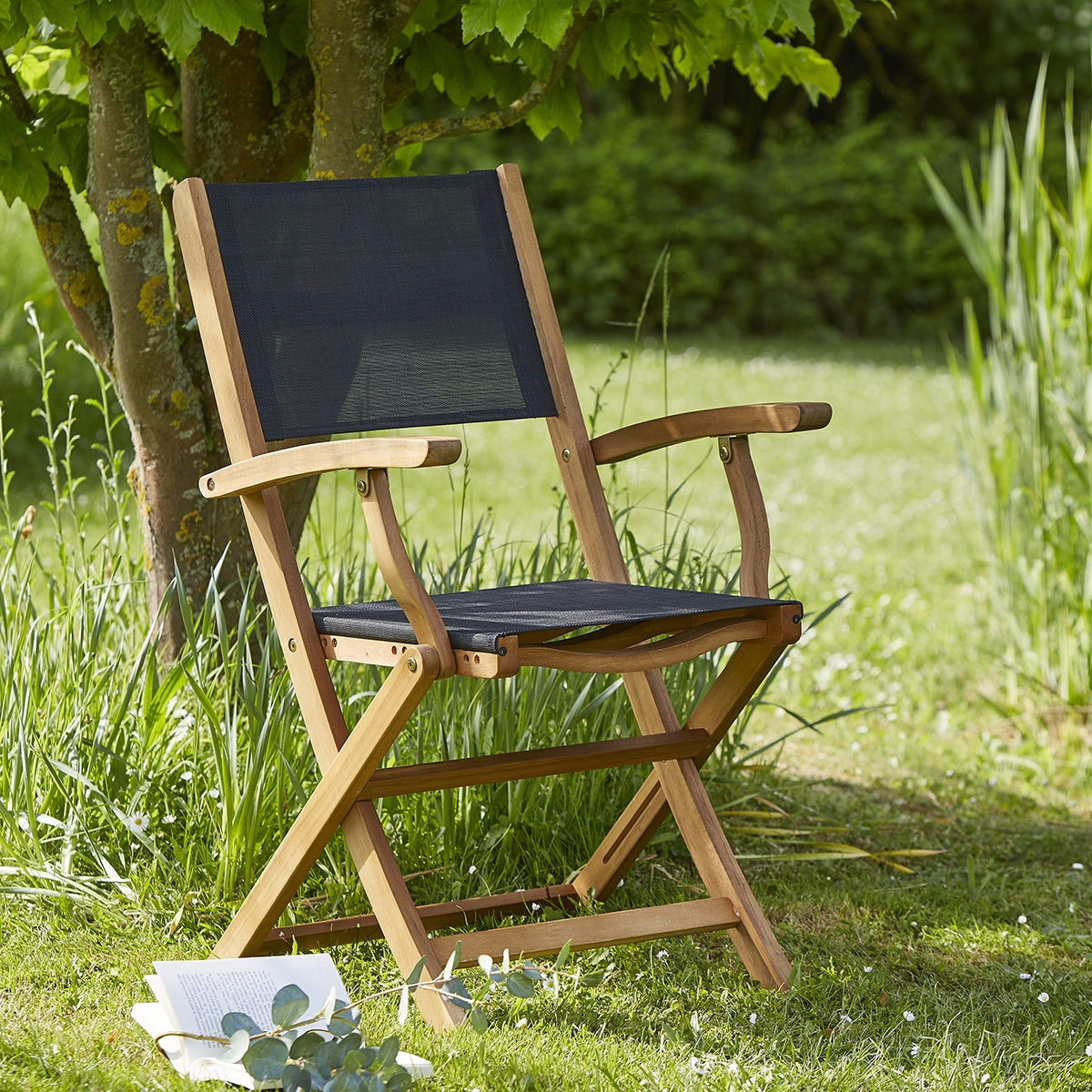 Berah Getah Hanoï fauteuil jardin acacia textilène noir