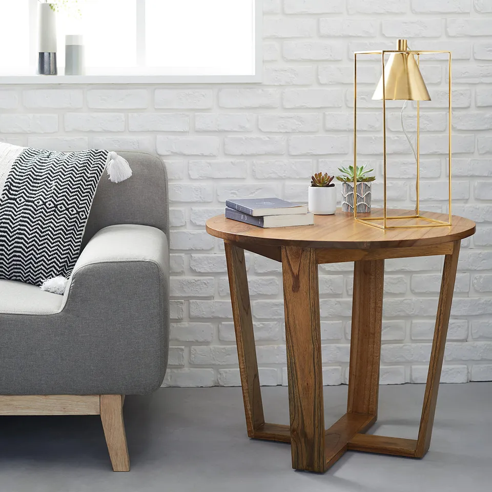 Berah Getah Basile table d'appoint bois Ø 65 cm vernis