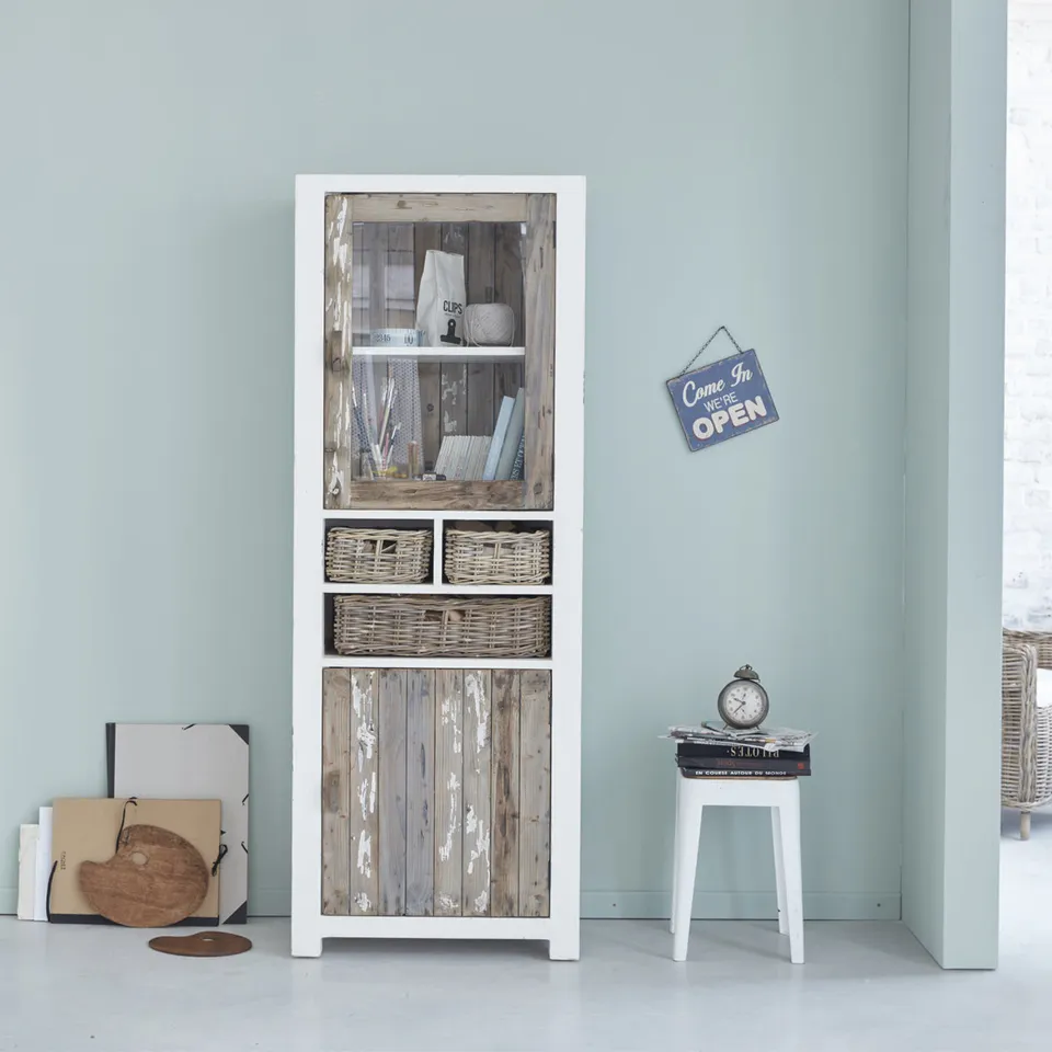 Berah Getah Atlantic vaisselier bois recyclé 70 cm rotin