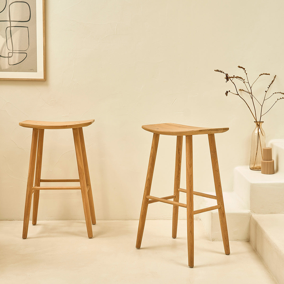 Berah Getah Ambre tabouret de bar teck massif 75 cm
