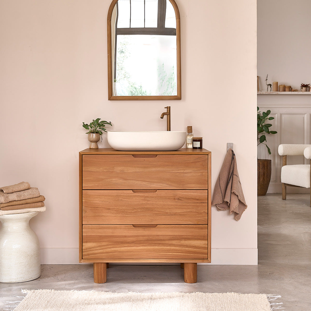 Berah Getah Gustave meuble salle de bain teck 80 cm 3 tiroirs