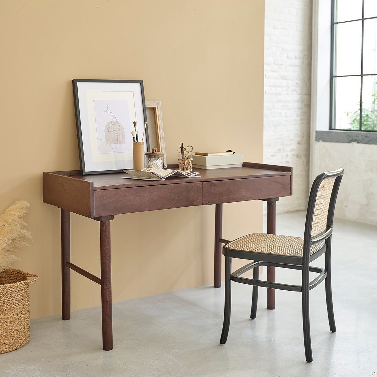 Berah Getah Cameron bureau bois 125 cm manguier 2 tiroirs