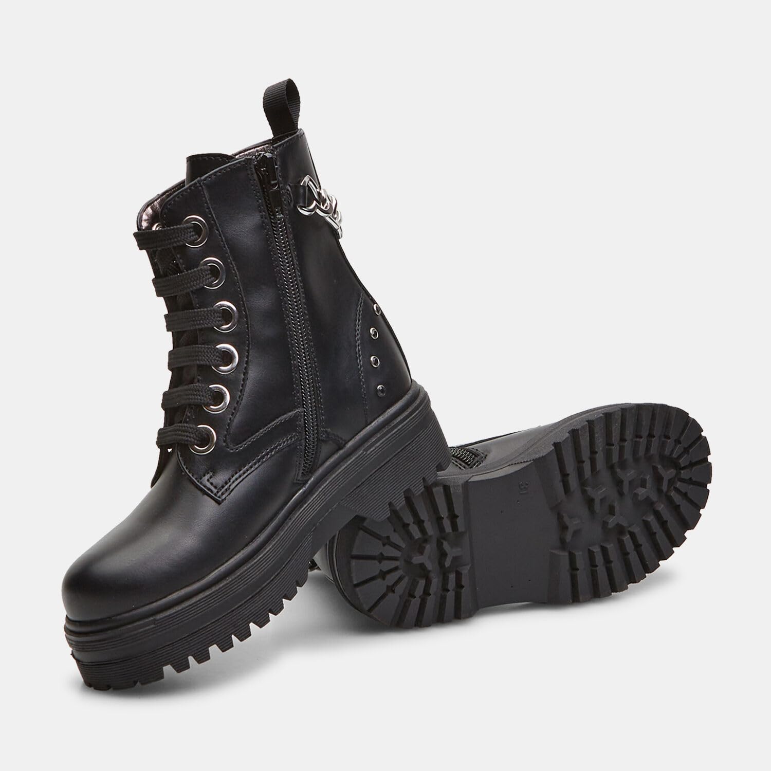 Bata Bottines combat fille effet cuir chaîne