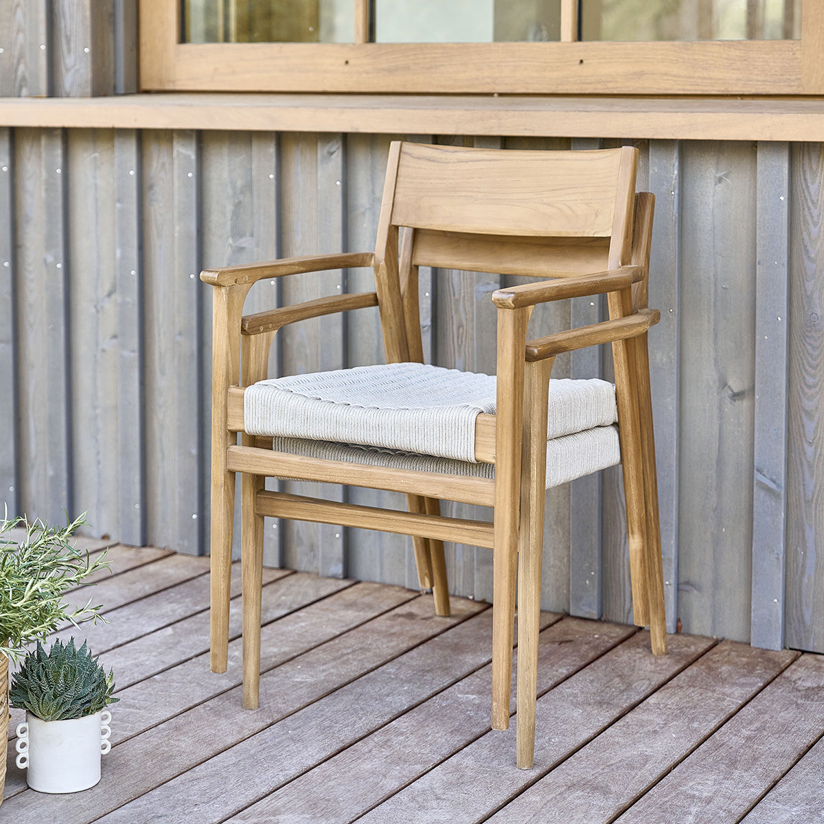 Berah Getah LIVIE fauteuil jardin teck cordage beige lot 2