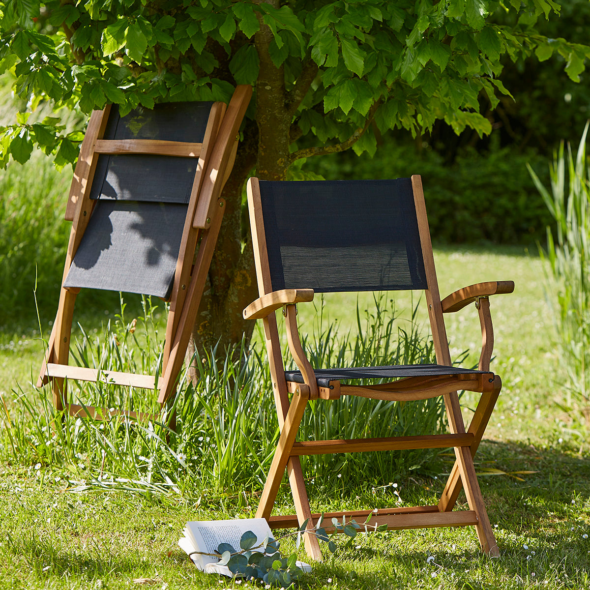 Berah Getah Hanoï fauteuil jardin acacia textilène noir