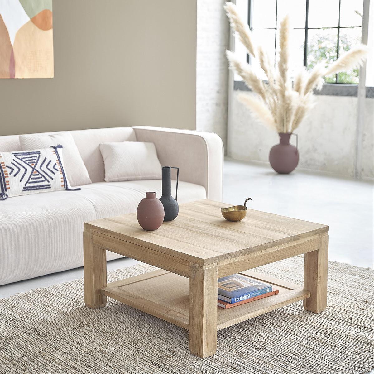 Berah Getah Boston table basse teck 80 cm carrée