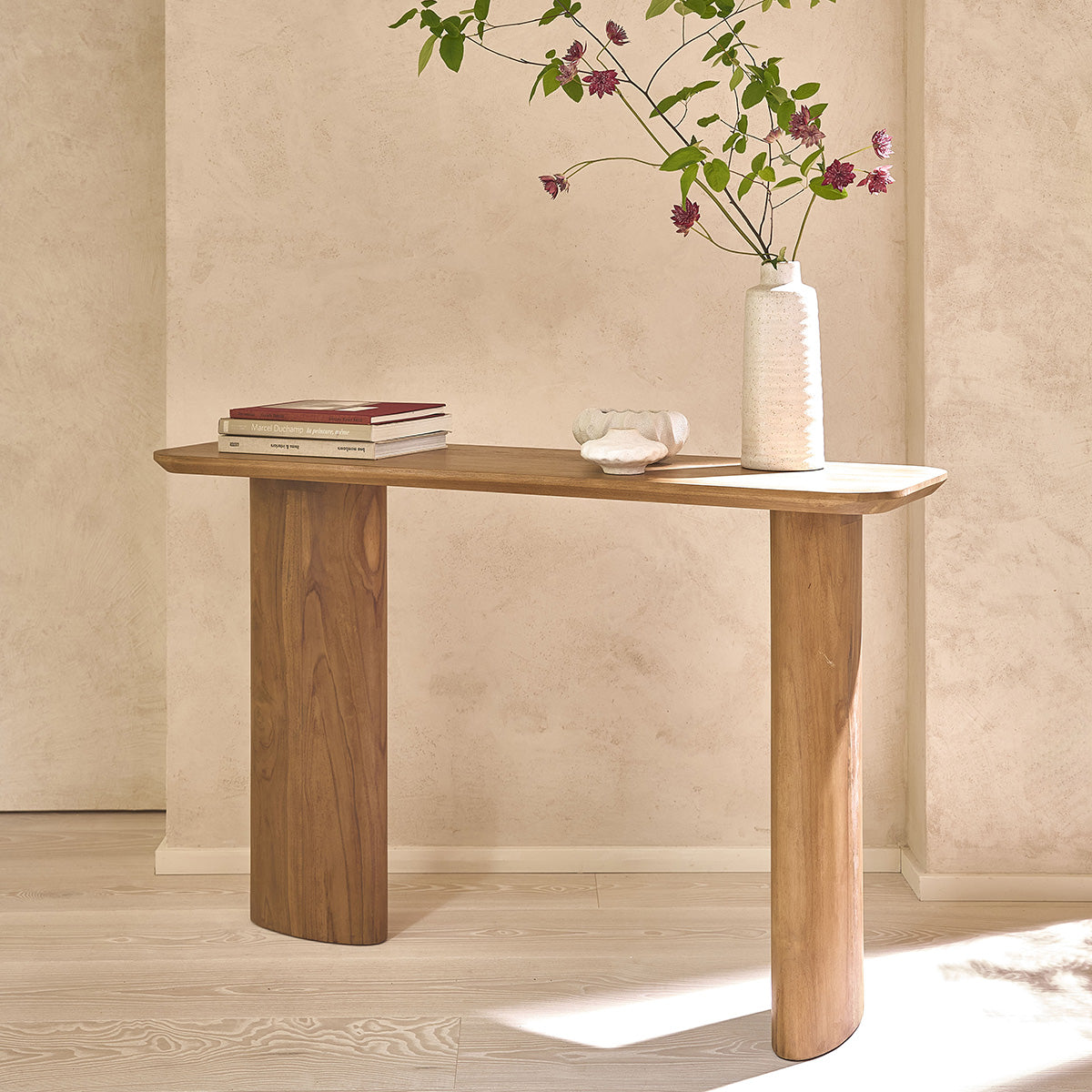 Berah Getah Calma console teck massif 120 cm entrée salon