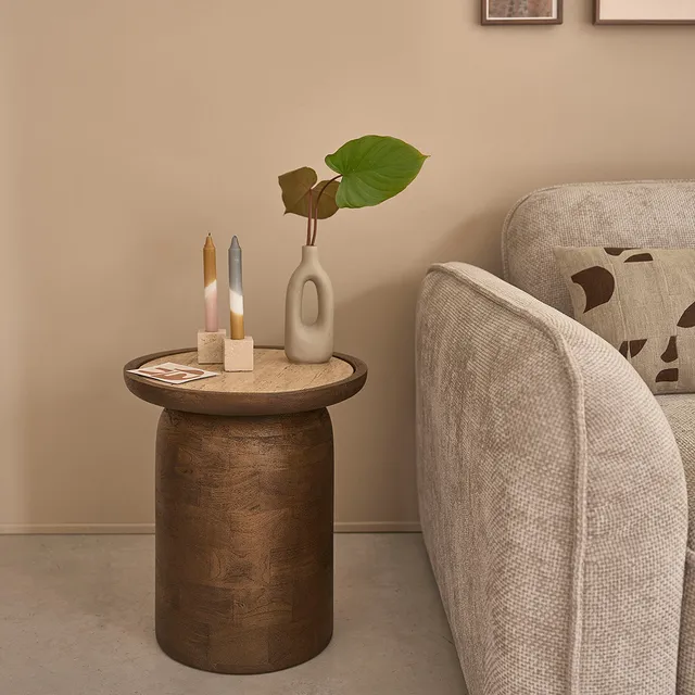 Berah Getah Elena table d'appoint manguier travertin 40 cm