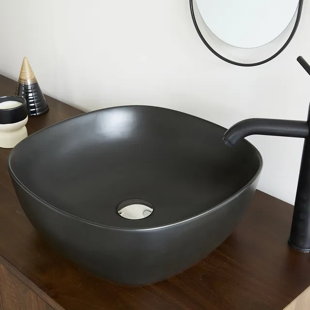 Berah Getah Iris vasque céramique noire Ø41 cm à poser