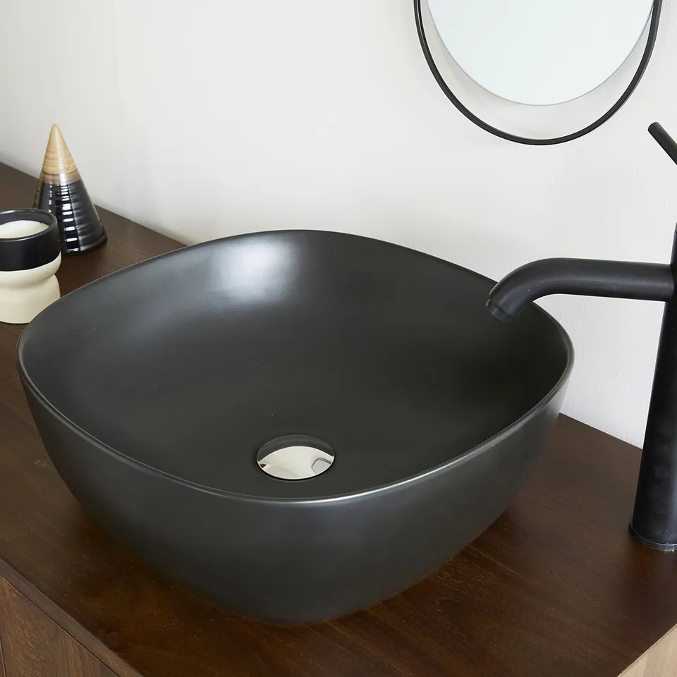 Berah Getah Iris vasque céramique noire Ø41 cm à poser