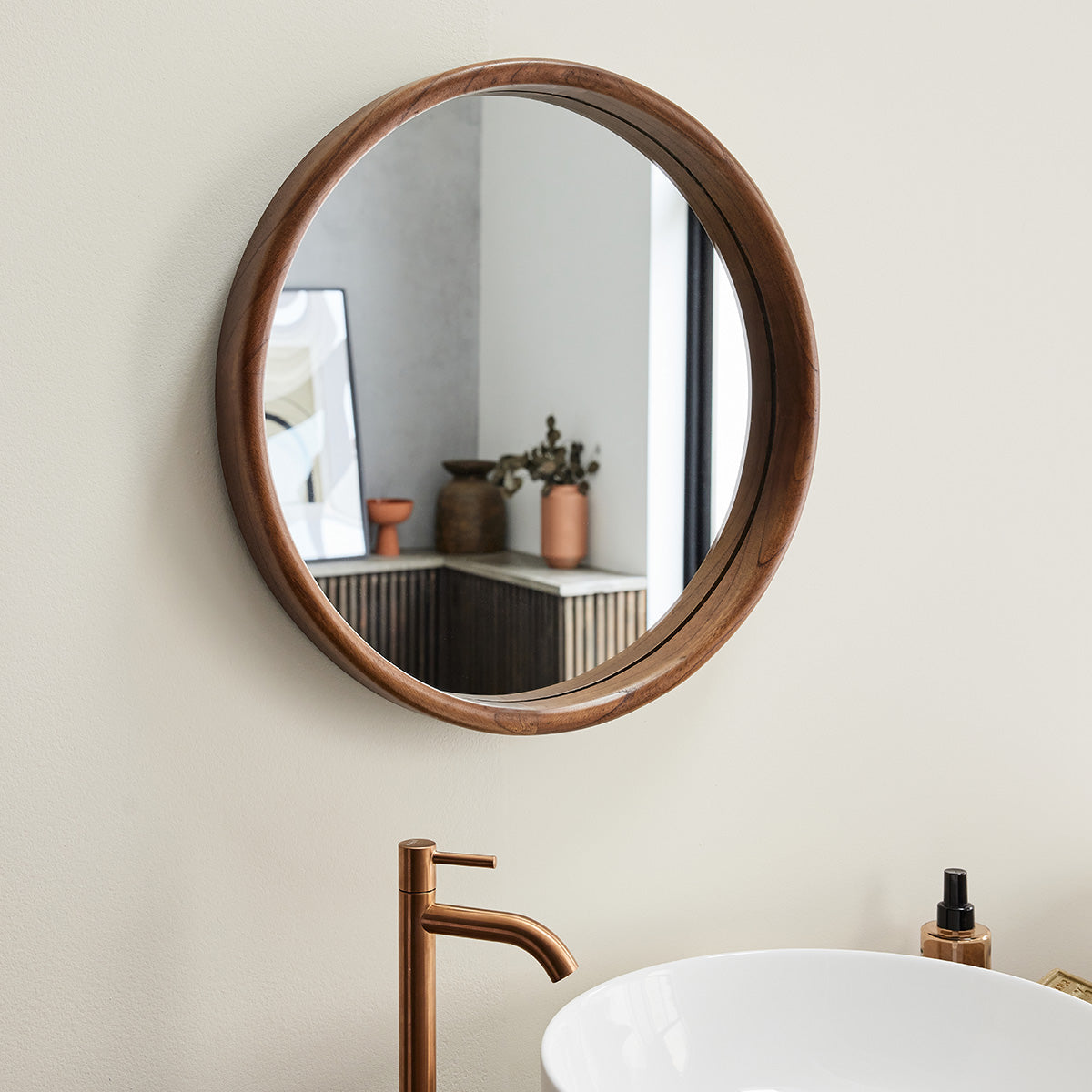Berah Getah Trinidad miroir rond mindi noyer Ø50 cm