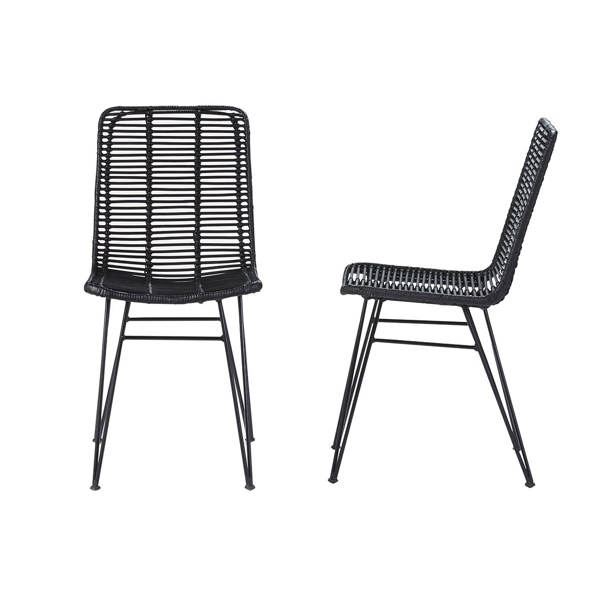 Berah Getah Bohema Lot 2 chaises rotin métal noir