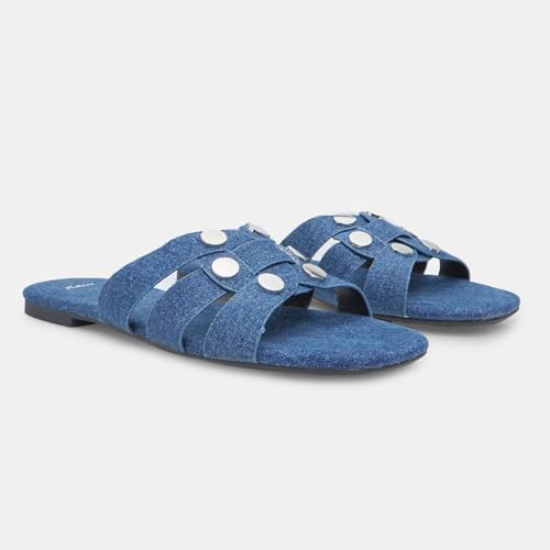 Bata Sandales Mules Plates Femme Denim clous