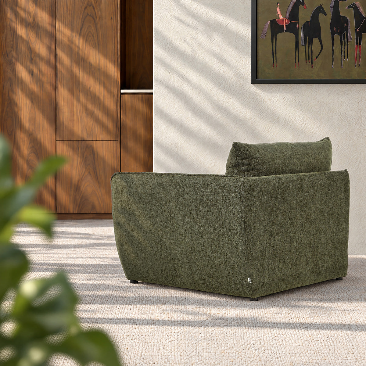 Berah Getah LEOPOLD angle droit canapé chenille vert modulable