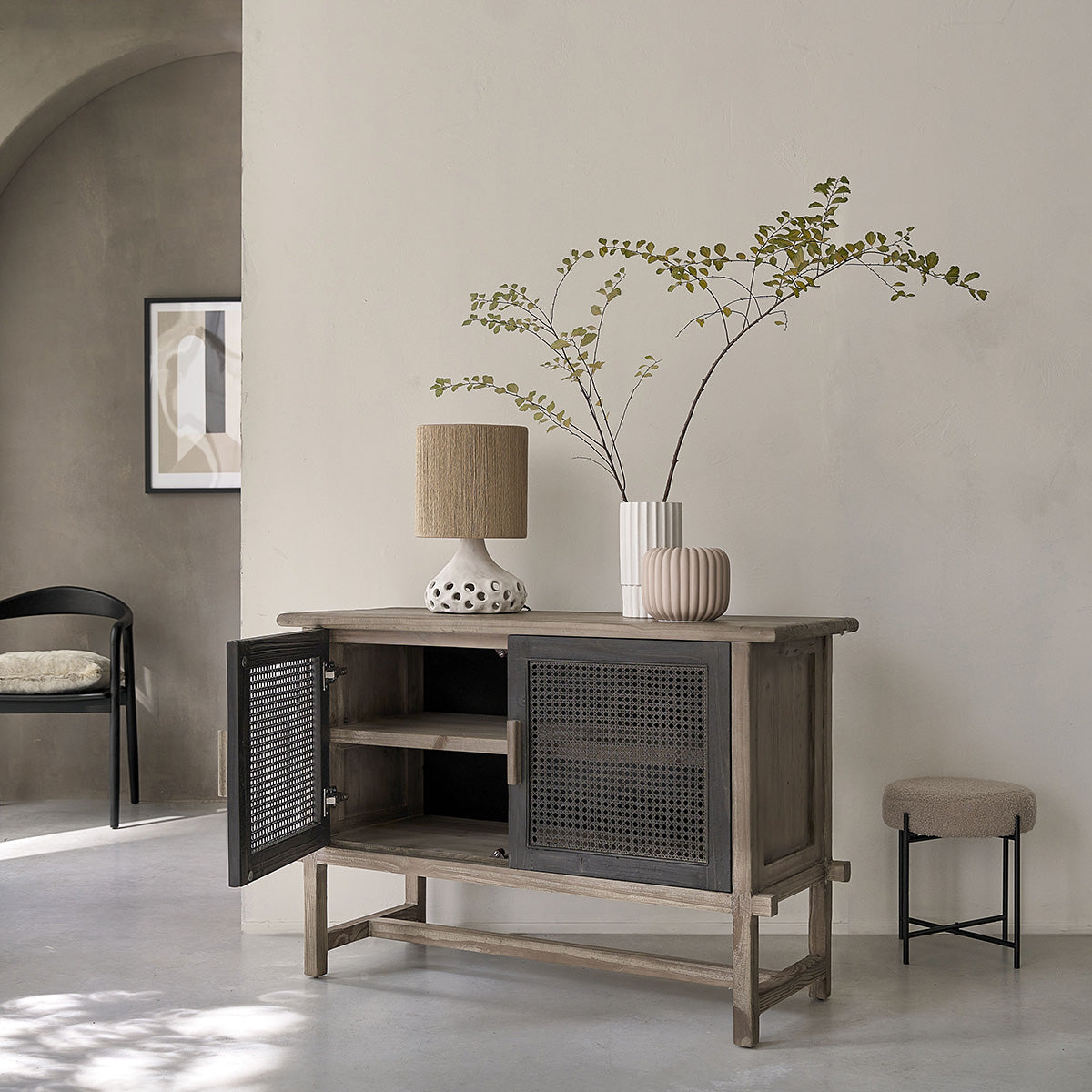 Berah Getah Junko buffet bois recyclé 120 cm cannage