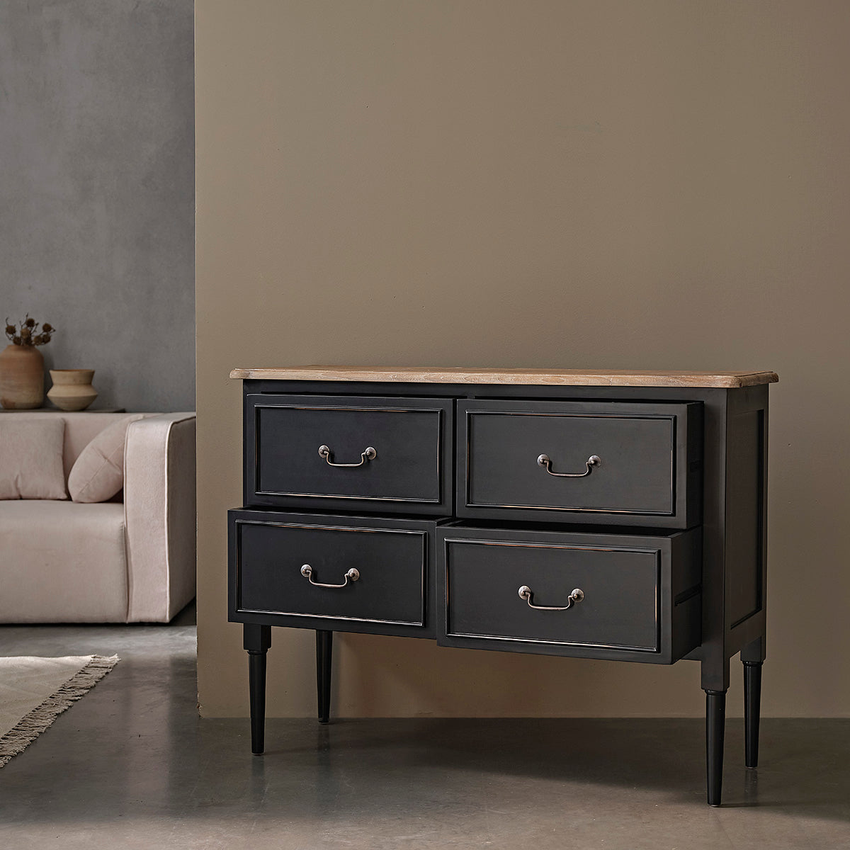 Berah Getah BASTIDE commode acajou 120 cm 4 tiroirs noire