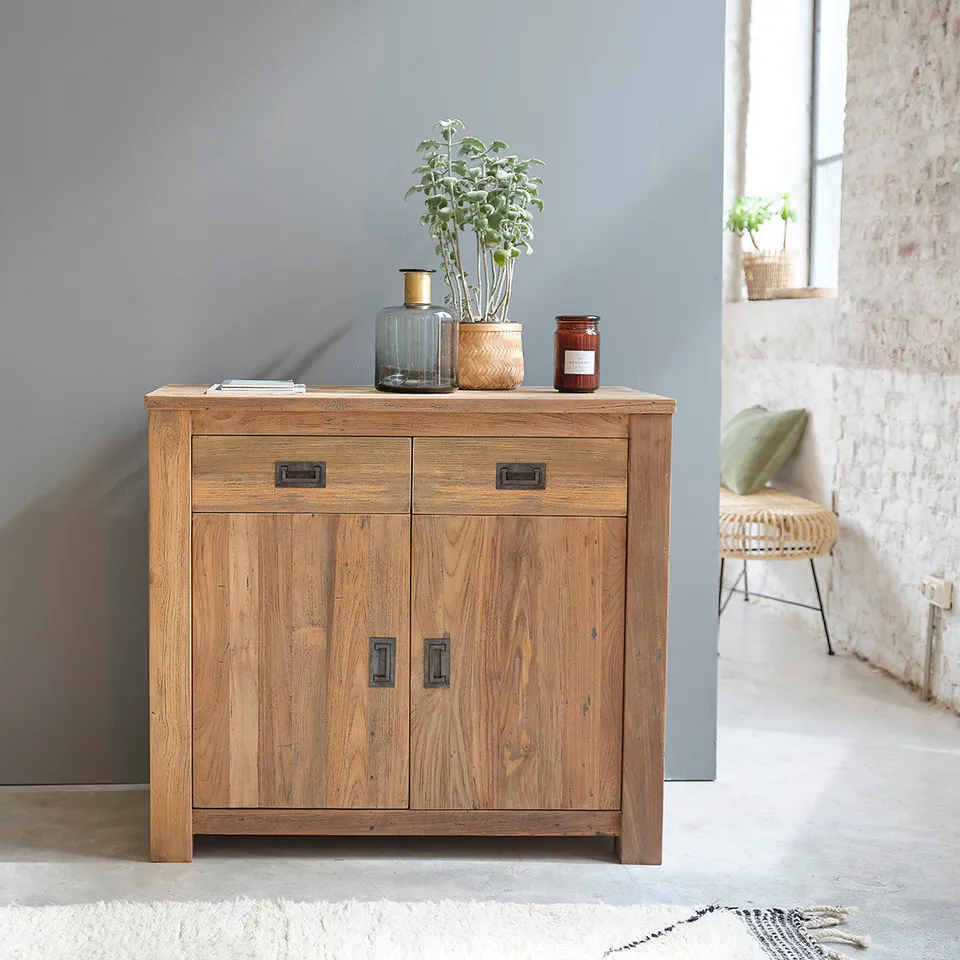 Berah Getah Cargo buffet teck recyclé 100 cm 2 tiroirs