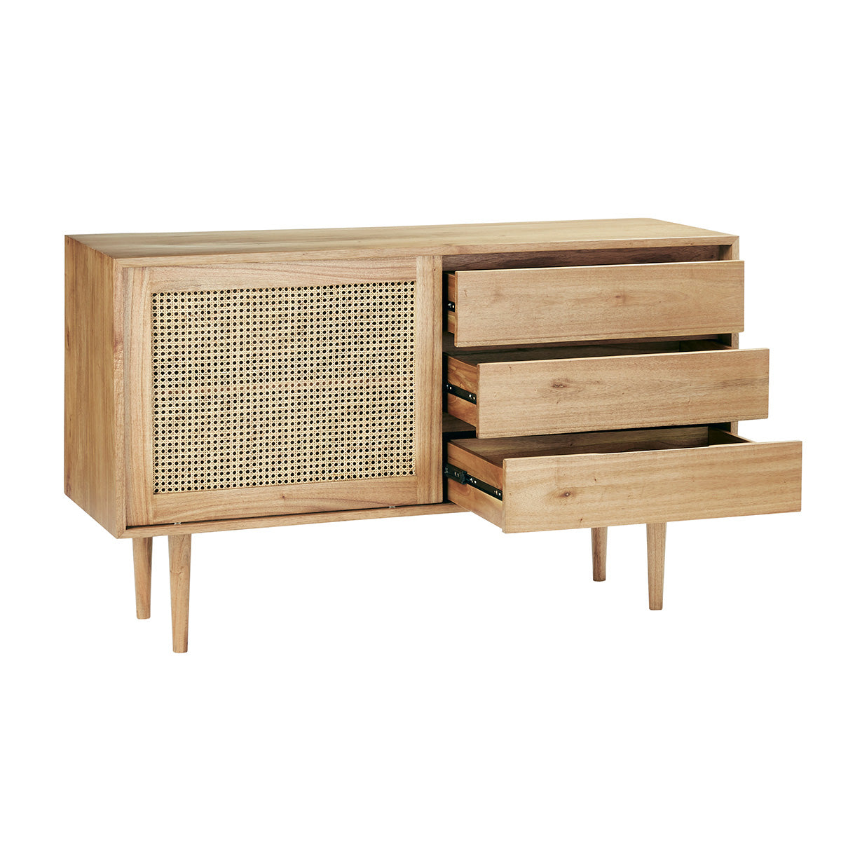 Berah Getah Hana buffet bois 135 cm cannage 3 tiroirs