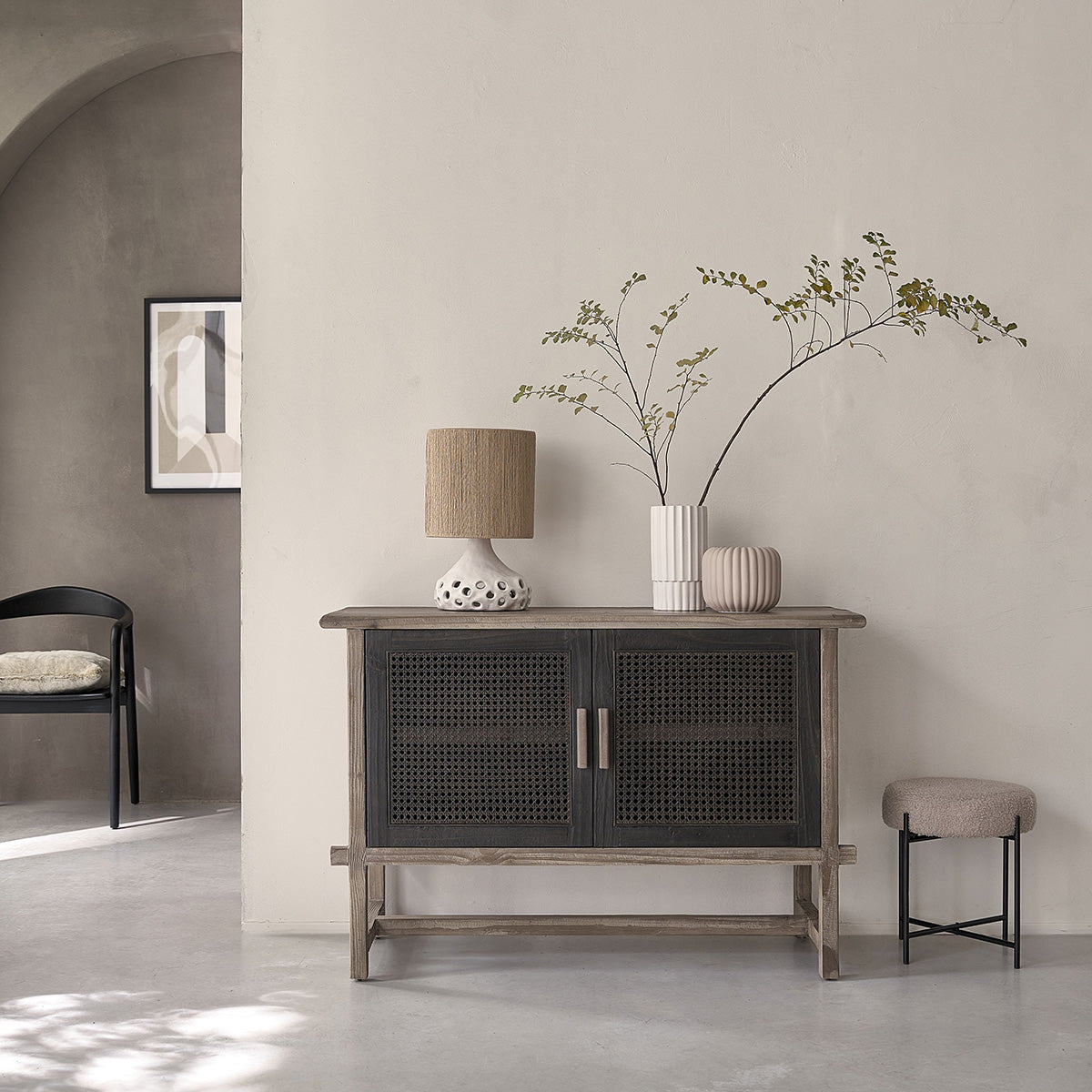 Berah Getah Junko buffet bois recyclé 120 cm cannage