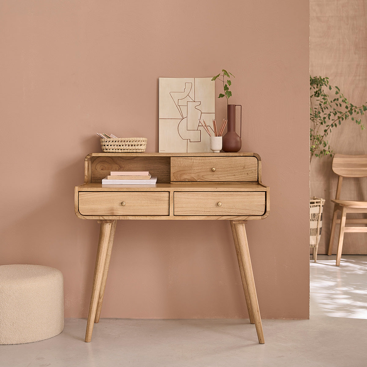 Berah Getah Fifties bureau mindi 90 cm 3 tiroirs