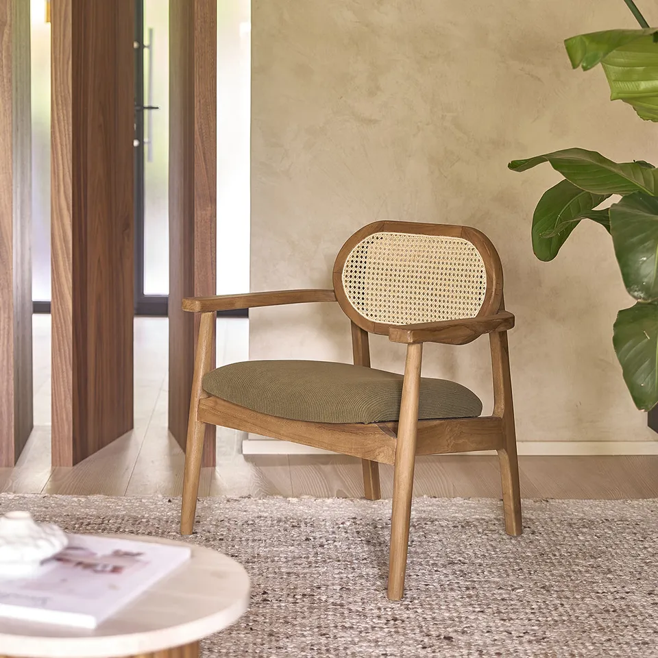 Berah Getah SABI fauteuil teck cannage velours kaki